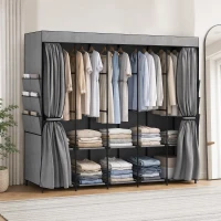 HOMCOM Armario de Tela con 5 Barras 5 Estantes 6 Bolsillos Laterales Cremallera Marco de Acero 212x45x167 cm Gris(m-2)