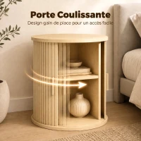 HOMCOM Table de Chevet, Table de Nuit Ronde Cannelée avec Porte Coulissante, pour Chambre à Coucher, Salon, 40x40x50cm, Chêne(m-5)
