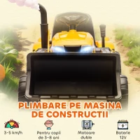 AIYAPLAY Excavator Electric pentru Copii 12V cu Cupă, Remorcă și Telecomandă, Vârsta 3-8 Ani, Galben(m-4)