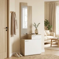 HOMCOM Recibidor de Entrada con Espejo Zapatero Abatible Cajón Mesa Pequeña 61x30x170 cm Blanco(m-2)