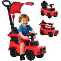 HOMCOM Porteur Enfants Voiture Enfant Multi-équipée 12-36 Mois klaxon Marche-Pieds, Garde-Corps et ombrelle Rouge(m-1)