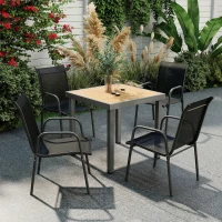Outsunny Set 4 Sedie Impilabili e Traspiranti con Braccioli e Schienale Alto, in Metallo e Poliestere, 51L x 69P x 87A cm, Nero(m-2)