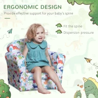 HOMCOM Children's Armchair Flannel Kids Sofa Tub Chair Cartoon Dinosaur Pattern Wooden Frame Bedroom Playroom Seater Multicolour(m-5)