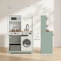 AIYAPLAY Cuisine enfant jouet d'imitation, dinette enfant avec cuisinière, évier, micro-ondes, 5 accessoires, vert(m-3)