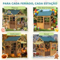AIYAPLAY Casinha de Jogos Infantil de Madeira com Janelas Lousas Telhado e Toldo 173x117x144 cm Madeira Natural(m-9)