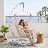 Outsunny Fauteuil suspendu extérieur chaise hamac avec 2 coussins, intérieur et extérieur, en tissu coton mélangé, crème(m-8)