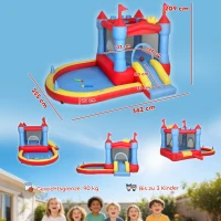 AIYAPLAY Aufblasbar Hüpfburg mit Gebläse Rutsche Trampolin Planschbecken/Bällebad Wasserpistole 342x255x209 cm Blau(m-3)