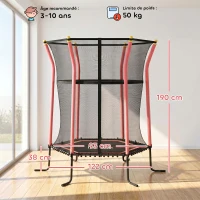 HOMCOM Trampoline pour enfant 1,22 x 1,11 x 1,9 m filet de sécurité porte zippée 6 poteaux rembourrés inclus rouge noir(m-3)