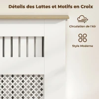 HOMCOM Couvercle de Radiateur en Bois à Lattes avec Détails Croisés et Étagère Supérieure, 78 x 19 x 81 cm, Blanc(m-4)