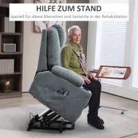 HOMCOM Massagestoel met opsta-hulp seniorenstoel, 8 massagepunten, zijvakken, afstandsbediening, 90L x 101B x 107 cm, grijs(m-4)