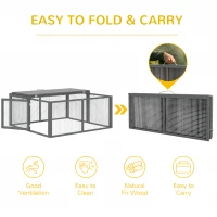 PawHut Wooden Folding Rabbit Hutch, for 2-3 Rabbits - Grey(m-6)