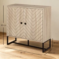 HOMCOM Buffet salon meuble de rangement armoire de cuisine avec placard portes et étagère réglable, motif Chevron, pied métal, style moderne buffet salle à manger et salon, 108 x 40 x 80 cm, chêne(m-3)
