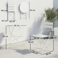 Outsunny 3-teiliges Garten Bistro Set Klappbar Bistrotisch mit 2 Stühlen Lamellen-Sitz Doppelt X-Beine Cremeweiß(m-3)