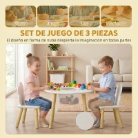 AIYAPLAY Mesa Infantil con 2 Sillas con Bolsa de Malla Tema de Nube para Niños y Niñas de 3-6 Años para Guardería Aulas Blanco(m-4)