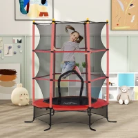 HOMCOM Trampolino Elastico per Bambini Ø1.6x1.9 m con Rete di Sicurezza e Pali Imbottiti, Età 3-10 Anni, Rosso(m-2)