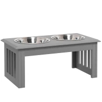 PawHut Honden Voederstation met 2 Roestvrijstalen Bakken, Antislip, 58,4x30,5x25,4cm, Grijs(m-1)