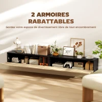HOMCOM Meuble TV suspendu 140cm, meuble télé pour téléviseur 72 pouces, 2 portes rabattables, 140x25x22cm, bois naturel et noir(m-5)
