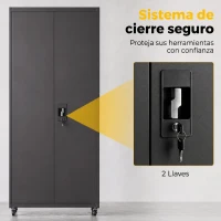 HOMCOM Armario de Herramientas de Acero 180 cm con Ruedas y Estantes Ajustables Negro(m-7)