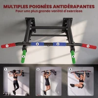 SPORTNOW Barre de Traction Murale Pliable avec Poignées Antidérapantes, 3 Crochets pour Bandes de Résistance, 98x65x31cm, Noir(m-6)