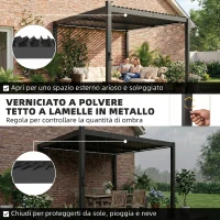 Outsunny Pergola Gazebo 3x3 m con Luci LED Solari e Tetto a Lamelle, in Metallo, Nero(m-5)