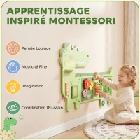 AIYAPLAY Busy Board Jouet, Tableau d'Activités Murale Dinosaure, Planche Motricité Bébé Educatif pour Garcon Fille 2+ Ans, Vert(m-5)