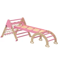 AIYAPLAY Triangle d'escalade enfants 8 en 1 avec rampe double face, arc d'escalade en bois avec toboggan & échelle, rose(m-1)