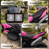 AIYAPLAY Kids Electric Motorcycle Ride-On Toy, 3-Wheel Battery-Operated Motorbike with Horn, Toddler Ride On Bike, Pink(m-7)