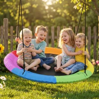 AIYAPLAY Tree Swing Seat, 120cm Kids Saucer Swing with Adjustable Ropes and Tree Straps, 300kg Capacity, Multicolour(m-10)