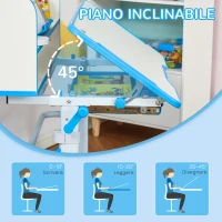 HOMCOM Banco Scuola per Bambini 6-12 Anni Regolabile con Luce LED, Leggio e Portapenne, in MDF, PP e Acciaio, Azzurro(m-6)