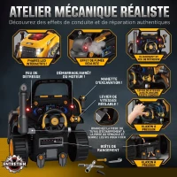 AIYAPLAY Jouet Moteur de Camion et Pelle pour Enfants, Camion Mécano, Volant, Effet de Brume, Sonores et Lumineux, 3-6 Ans, Jaune(m-5)