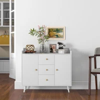 HOMCOM Buffet, meuble de rangement avec 2 portes, 3 tiroirs et pieds en bois massif, style moderne, 90 x 32 x 80 cm, blanc(m-7)