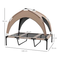 PawHut Lit pour chien chat sur pieds lit chien surélevé velum anti-UV oxford sac de transport 106 x 76 x 94 cm café(m-3)