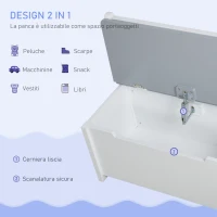 HOMCOM Set Tavolo per Bambini con 2 Sedie e Cassapanca in Legno per Cameretta, Bianco e Grigio(m-7)