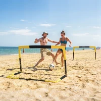 SPORTNOW Set of 2 Pop Up Football Goal, Portable Folding Football Net with Carry Bag, 8 U-Shaped Ground Stakes, Fibreglass Pole(m-9)
