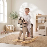 AIYAPLAY Caballo Balancín con Sonidos y Asas de Seguridad Base de Madera para Niños de 12 a 36 Meses Marrón Oscuro(m-2)