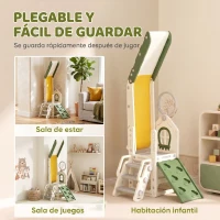 AIYAPLAY Tobogán Infantil Plegable 5 en 1 con Escalador Aro de Baloncesto Pelota Almacenamiento y Peldaños Crema(m-5)