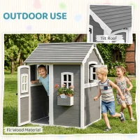 Outsunny Wooden Playhouse for Kids with Doors, Windows, Plant Box, Floors, for Ages 3-8 Years, for Gardens, Lawns, Patios - Grey(m-6)