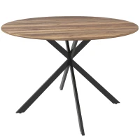 HOMCOM Table à manger ronde pour 4 personnes 120 cm style industriel avec plateau aspect bois, piètement croisé en acier, marron(m-1)