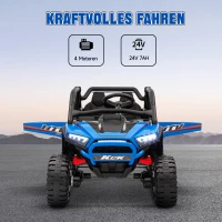 AIYAPLAY Elektrische Kinderauto 24V UTV met 2,4 GHz afstandsbediening, 4 motoren, kinderwagen met claxon, muziek, koplampen, elektrisch voertuig voor kinderen van 3-8 jaar, blauw(m-6)
