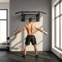 SPORTNOW Pull Up Bar Wall Mounted Chin Up Bar with Folding Design, 3 Hooks for Resistance Bands, Supports up to 120 kg, Black(m-9)