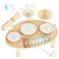 AIYAPLAY Set de Instrumente Muzicale pentru Copii de la 2+ Ani cu Tobe și Xilofon, Culoare Naturală(m-11)