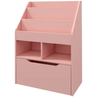 HOMCOM Estantería Infantil de Madera con 3 Compartimentos 2 Cubos y Cajón Móvil con 4 Ruedas 60x29,9x90 cm Rosa(m-11)