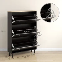 HOMCOM Meuble à Chaussures 24 Paires, Armoire à Chaussures Étroite avec 3 Tiroirs Rabattables, Étagères Réglables, Noir(m-3)