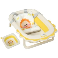 AIYAPLAY Vaschetta Bagnetto Pieghevole per Neonati con Cuscinetto e Lavabo, in Plastica Antiscivolo, 80.5x55x20 cm, Giallo(m-11)