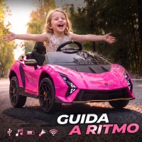 AIYAPLAY Macchina Elettrica Bambini 3-6 Anni 12V Lamborghini Autentica con 2 Motori, Porta a Forbice, Sospensioni, Rosa(m-7)