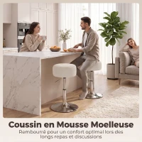 HOMCOM Tabouret de coiffeuse en chenille, tabouret de maquillage pivotant, tabouret de bar réglable en hauteur 51-66 cm, crème(m-7)