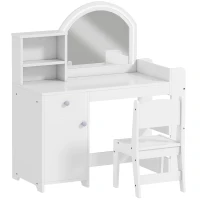 AIYAPLAY Tocador de Maquillaje Niña Tocador Infantil con Taburete y Espejo con Luces LED 1 Cajón Armario y 5 Estantes Blanco(m-1)
