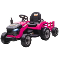 AIYAPLAY 12V Ride on Tractor and Trailer with Remote Control, Music, Shifter, Start-Up Sound, for Kids Ages 3-8 Years, Pink(m-11)
