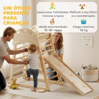 AIYAPLAY Triângulo de Escalada Montessori 6 em 1 Estrutura de Madeira com Plataforma Anéis e Escorrega para Escalar ou Deslizar Madeira(m-7)