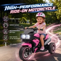 AIYAPLAY Kids Electric Motorcycle Ride-On Toy, 3-Wheel Battery-Operated Motorbike with Horn, Toddler Ride On Bike, Pink(m-4)